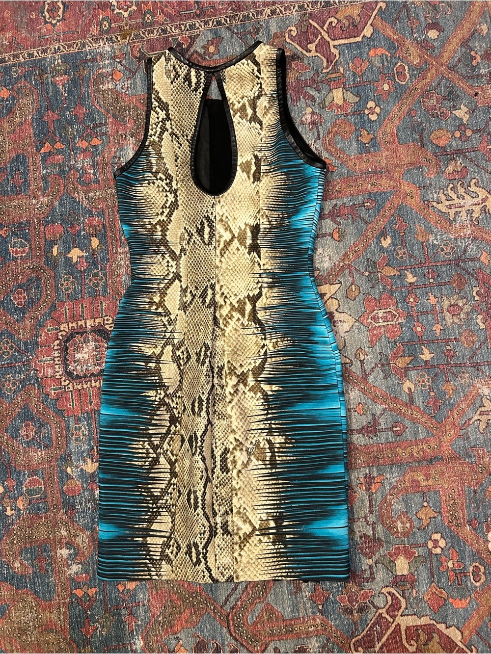 Roberto Cavalli Sleeveless Mini Dress in Blue & Gold Snake Print - Picture 5 of 8